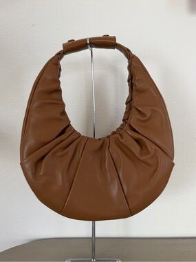 STAUD Brown Ruched Crescent Shoulder Bag